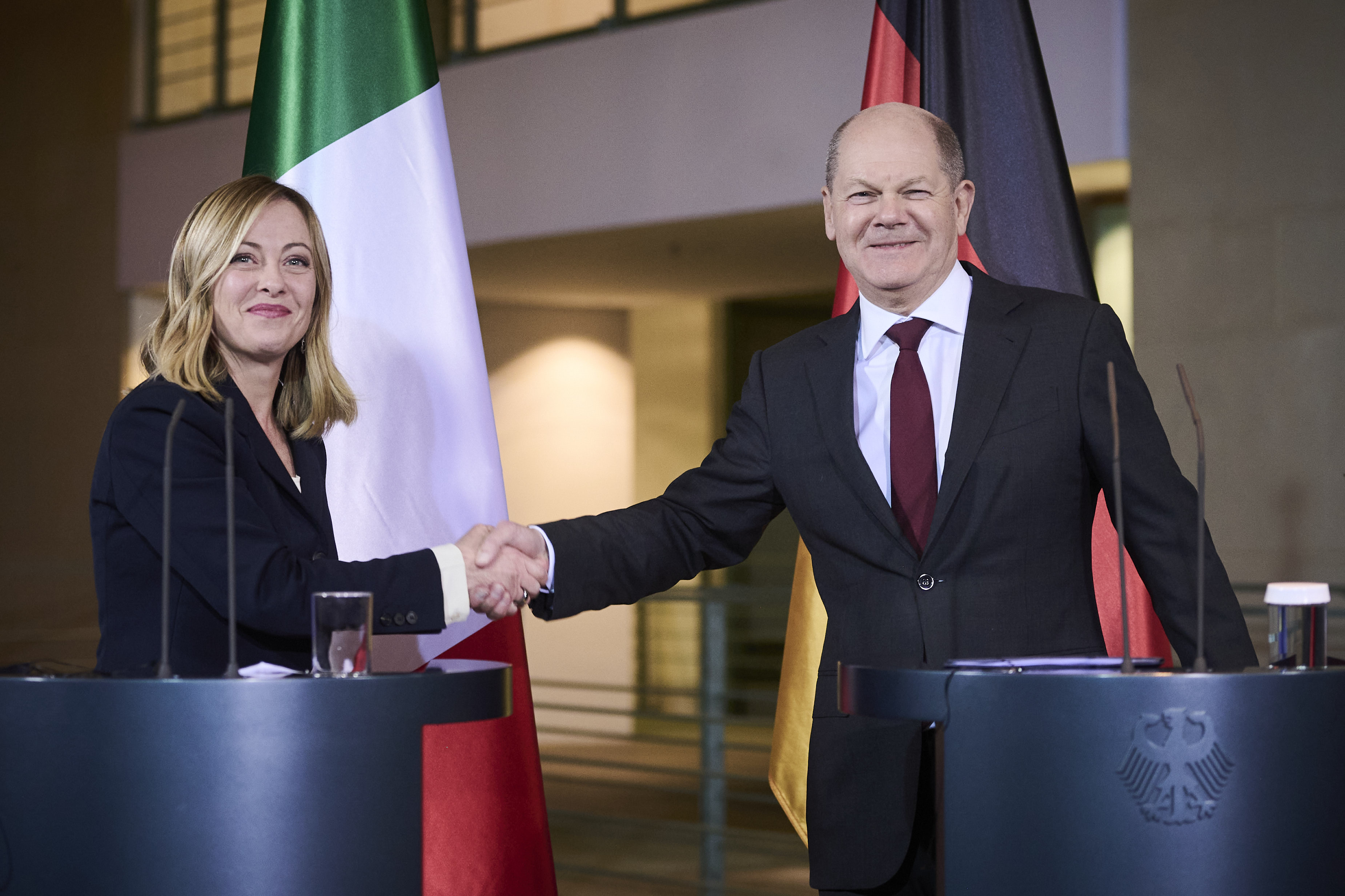 Berlin, Pressekonferenz von Olaf Scholz und Giorgia Meloni