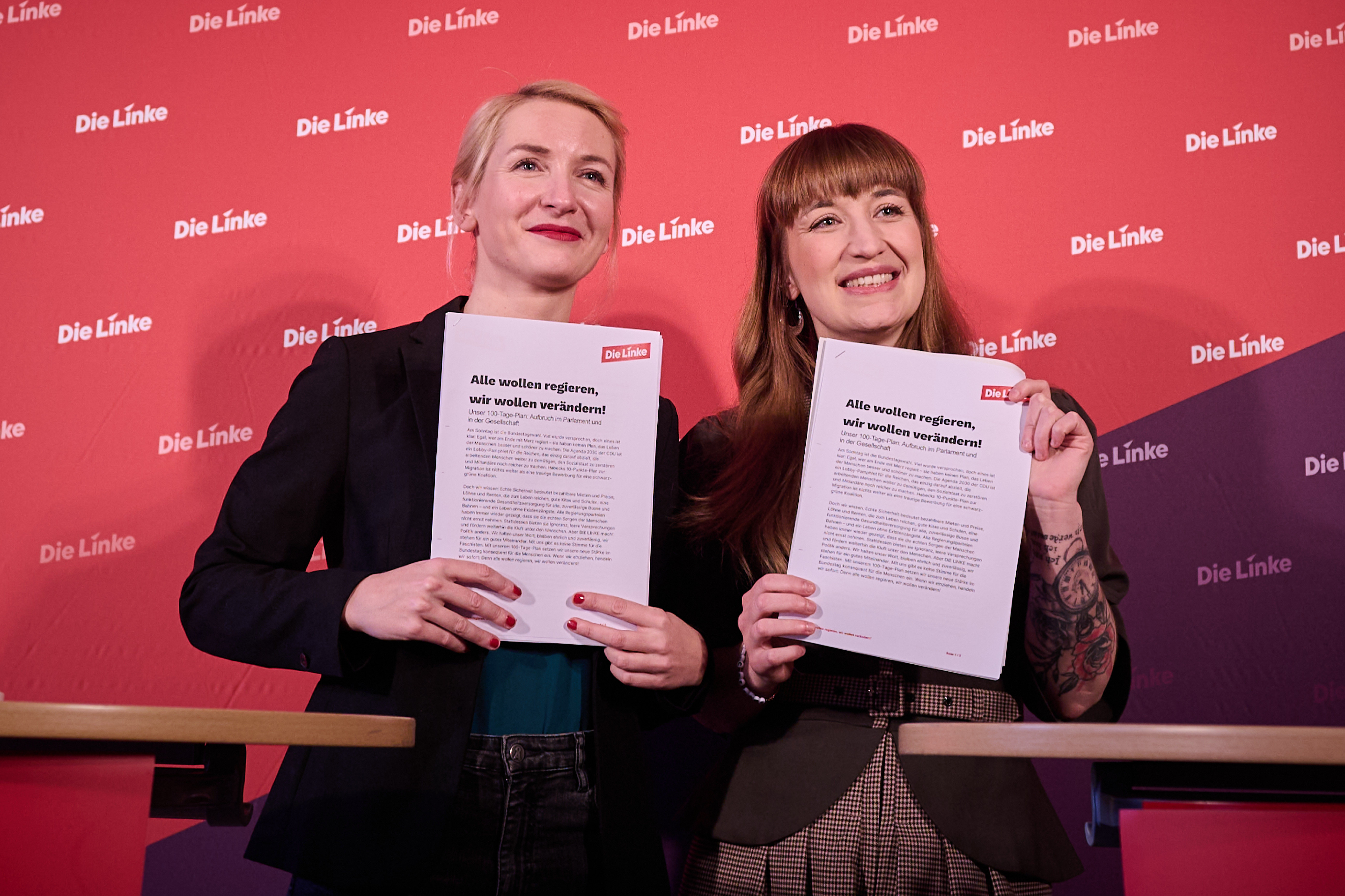 Berlin, Pressekonferenz Die Linke mit Ines Schwerdtner und Heidi Reichinnek